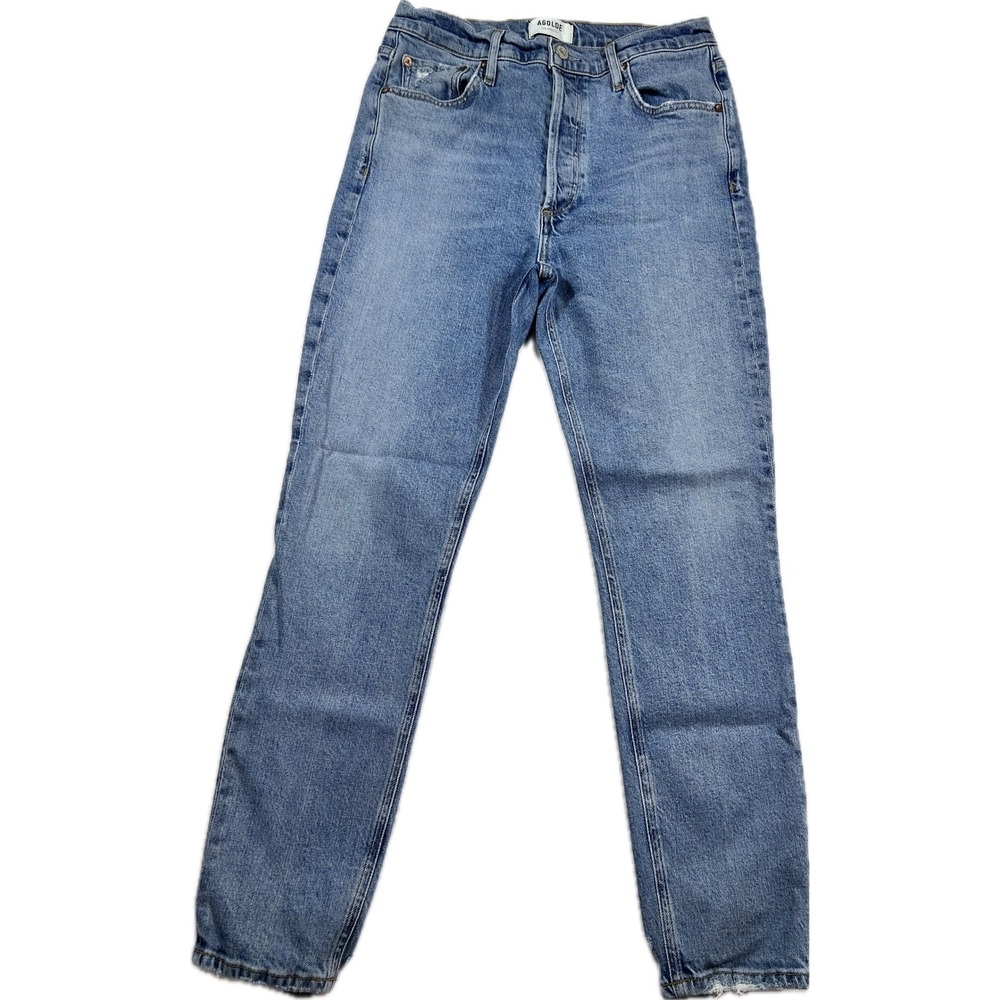 AGOLDE Womens Jeans 28 High Rise Straight Leg Distressed Raw Hem Blue Denim